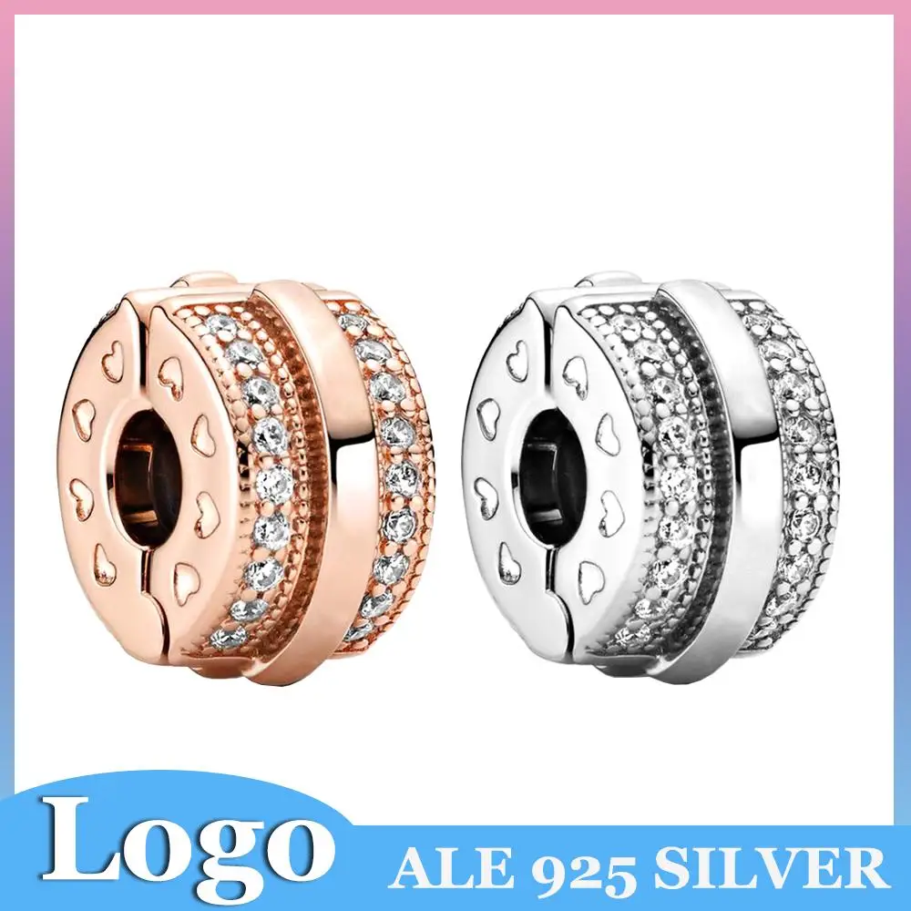 

Clip S925 Logo Sterling Silver Shiny CZ Heart Clip Charm Bead Safey Chain Stopper Fit Pandora Women Bracelet Jewelry DIY