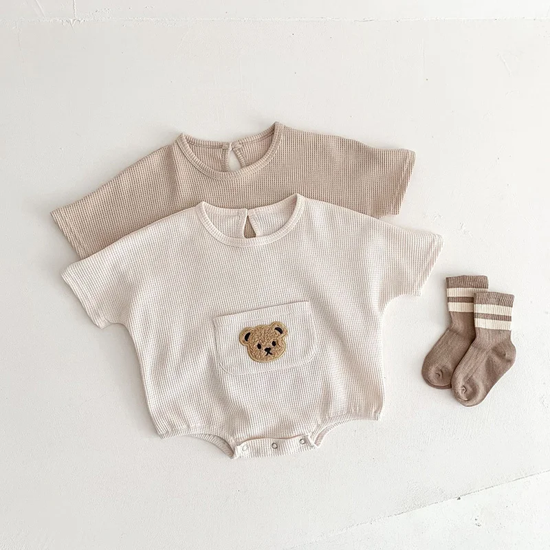 

New Summer Newborn Baby Rompers Infant Cotton One Piece Bear Print Jumpsuit Baby Boys Girls Clothes 0-24M