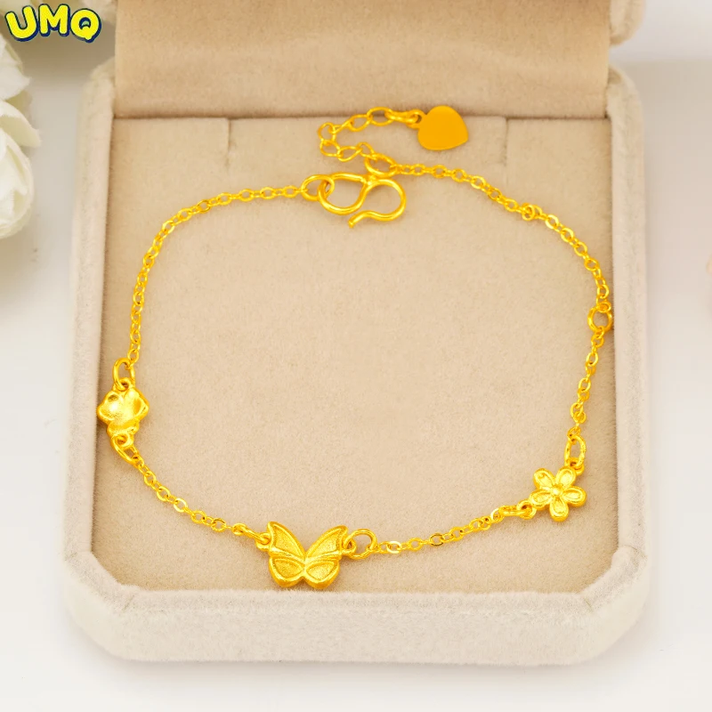 

Браслет женский из чистого 24-каратного золота с имитацией цветка и клевера, универсальное индивидуальное ювелирное изделие для рук, не выцв...