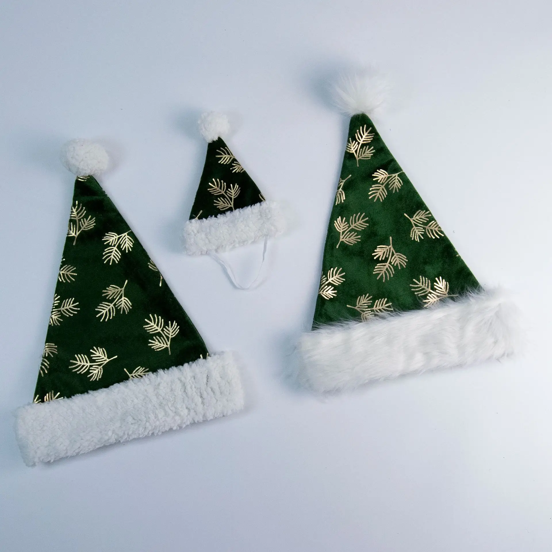 Рождественская Новая зеленая плотная бархатная печатная Золотая ветка шапка