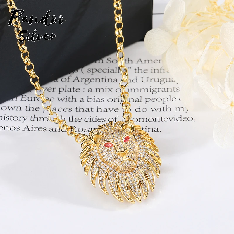 

Модное очаровательное Оригинальное ювелирное изделие из стерлингового серебра, массивное ожерелье льва с искусственным красным камнем, ро...