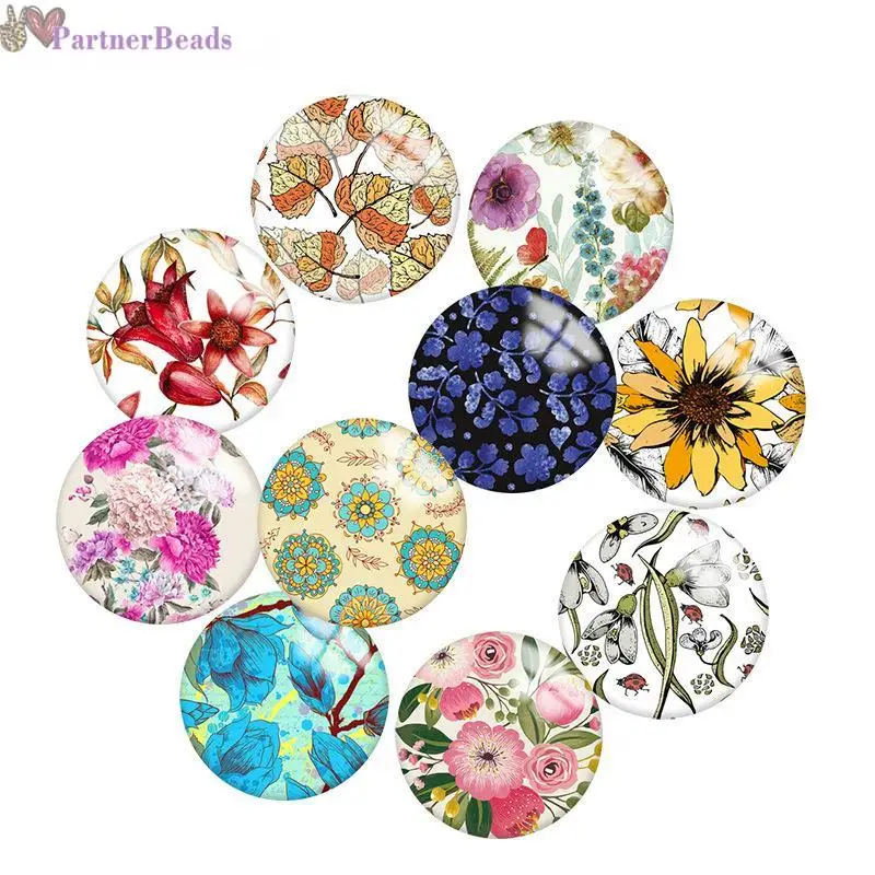 

Flower Pattern Round Photo Glass Cabochon Demo Flat Back Making Findings 20mm Snap Button N4801