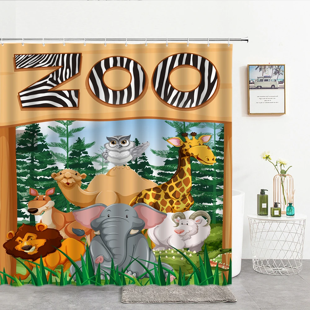 

Забавная Милая душевая занавеска С 3D-принтом зоопарка, занавеска для ванной из полиэстера с мультяшными животными, занавеска для ванной, де...