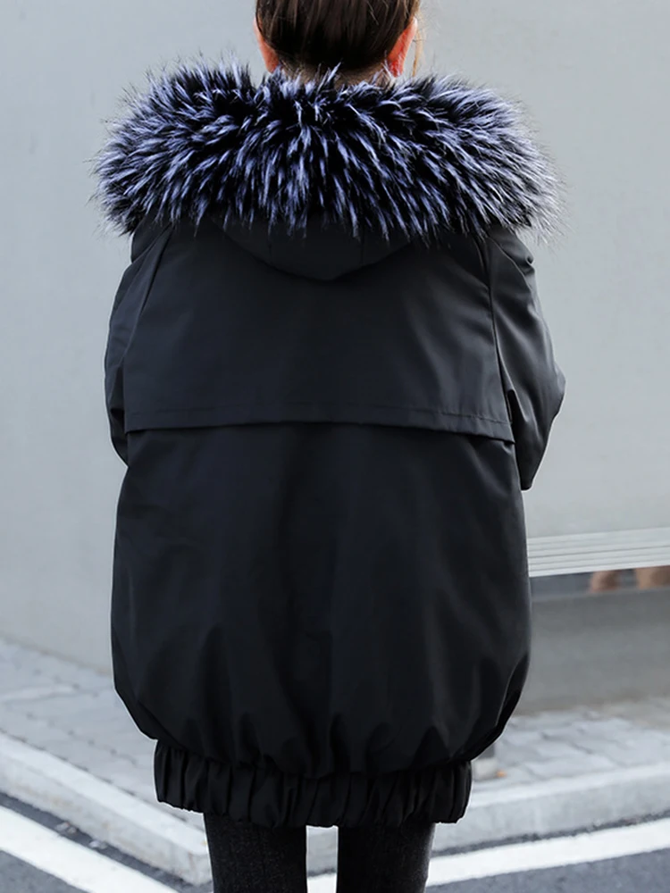 AZYT Winter Hooded Big Fur Collar Parkas Women Thicken Warm 3XL Down Cotton Coats Women Solid Color Windproof Winter Jacket 2022