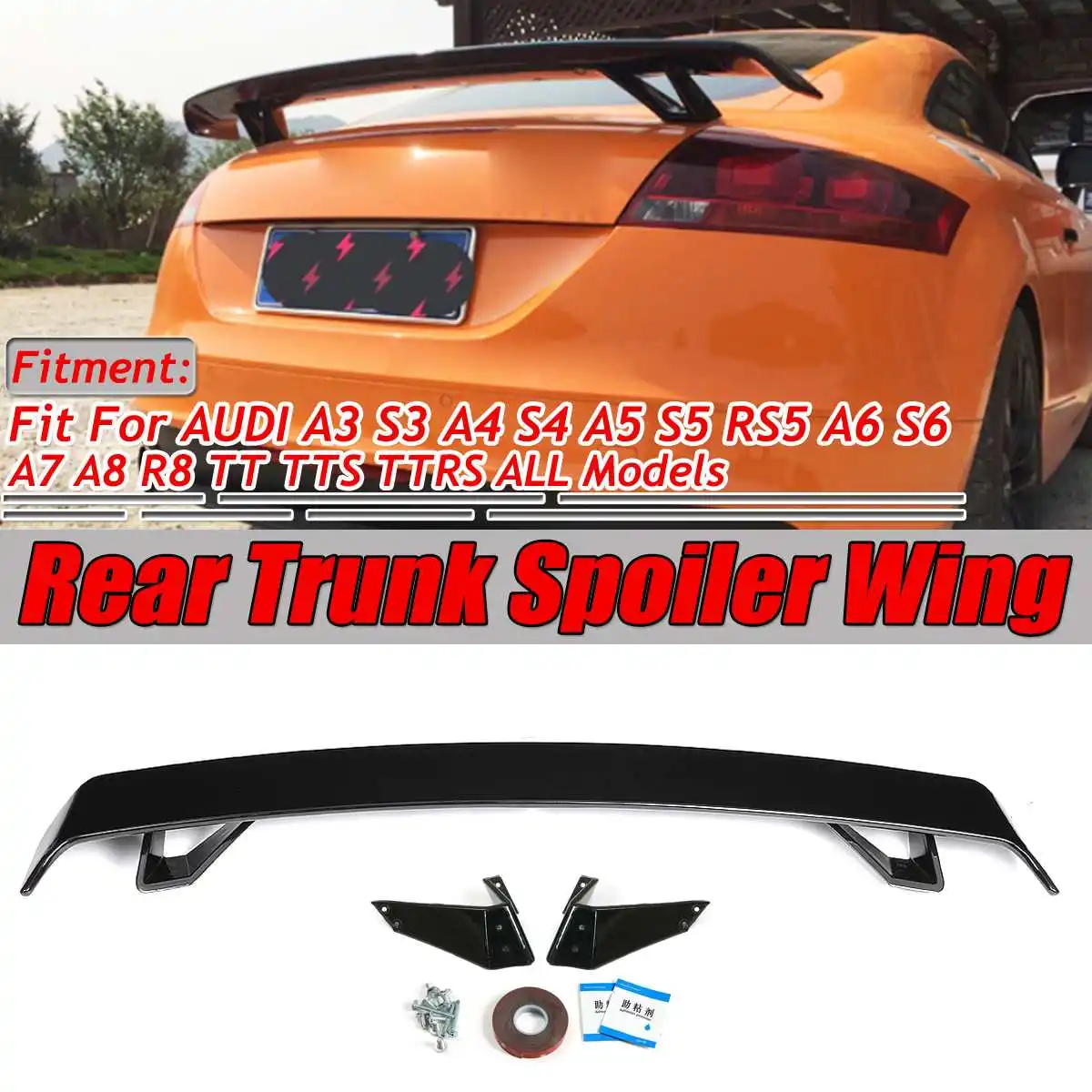 

2 Type A4 TT TTS Car Rear Trunk Boot Lip Spoiler Wing Big For Audi A3 S3 A4 S4 A5 S5 RS5 A6 S6 A7 A8 R8 TT TTS TTRS Spoiler Wing