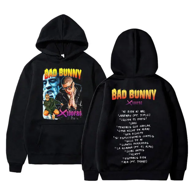 

Rapper Bad Bunny X 100PRE Music Album Graphic Hoodie Men Women Hip Hop Fashion Oversized Hoodies Male Loose Vintage Streetwear