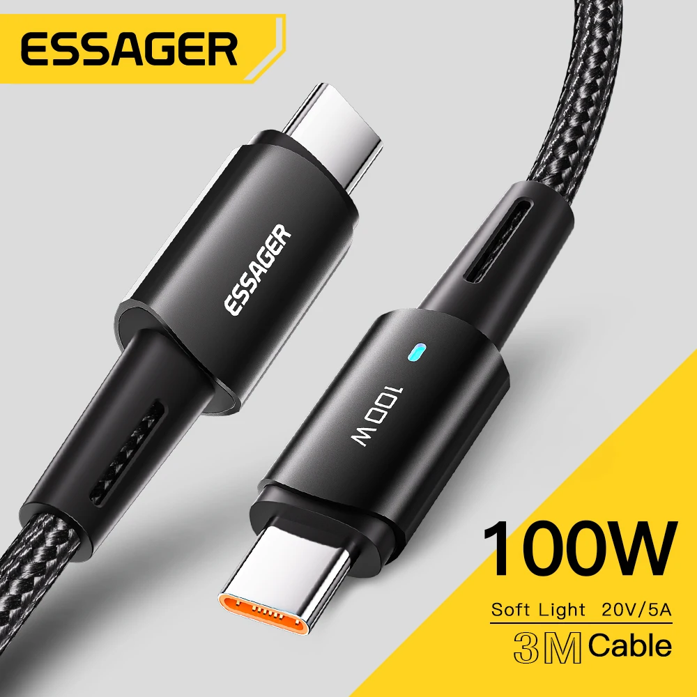 

Essager PD100W 60W Fast Charge Mobile Cell Phone Charging Cord Wire USB C To Type C Cable For Xiaomi Samsung Huawei Macbook iPad