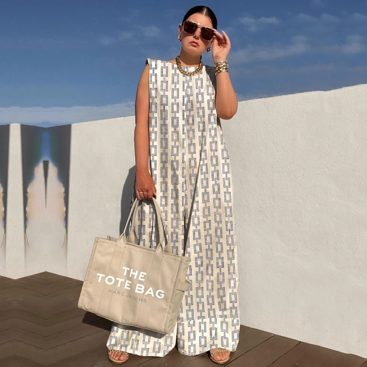 Fastfashiongo Summer Fashion Loose Female Jumpsuit Sleeveless Urban Printed Split-Joint Jumpsuits Bottoms for Women 2023 New