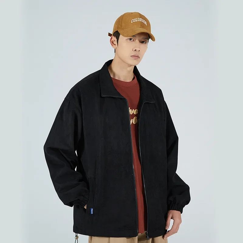 Мужская осенняя куртка из замши повседневная модная в стиле HK свободная посадка