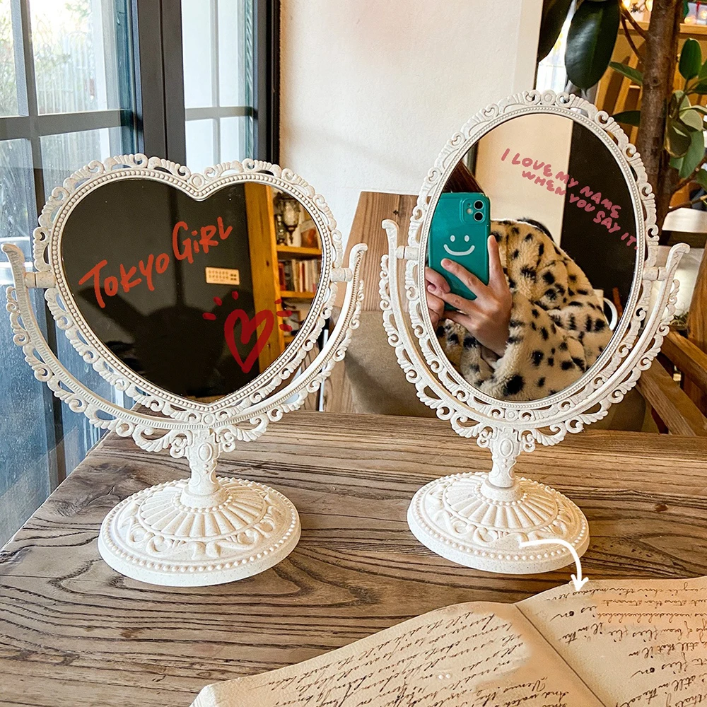 

Heart Shaped Makeup Mirror Vintage European Style Acrylic Single Side Makeup Mirror 360 Degree Swivel Desktop Makeup Tools