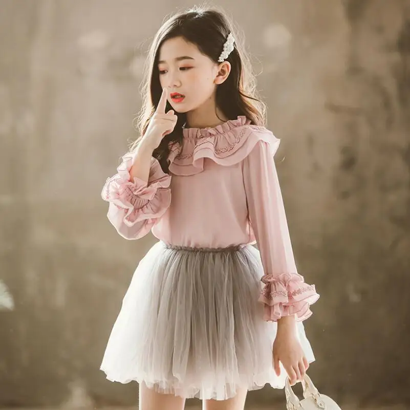 

Chiffon Lace Baby Toddler Girls Blouse Autumn White Clothes Child Long Sleeve School Girl Shirt Kids Tops Camisa School Uniform