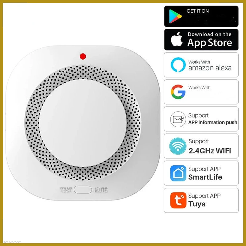 

Беспроводной смарт-датчик дыма Tuya, Wi-Fi детектор дыма высокой чувствительности, устройство сигнализации