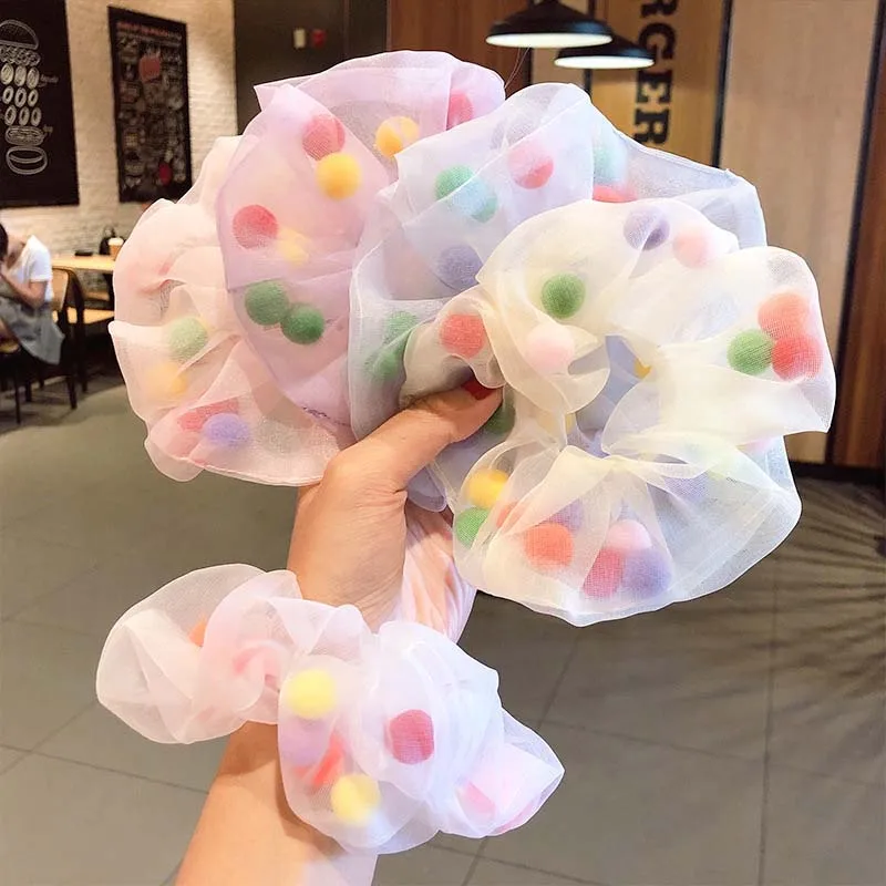 

Girls Colorful Small Balls Chiffon Scrunchie Ponytail Holder Hair Scrunchies Hair Ties Women Headwear Fashion Hair Accessories