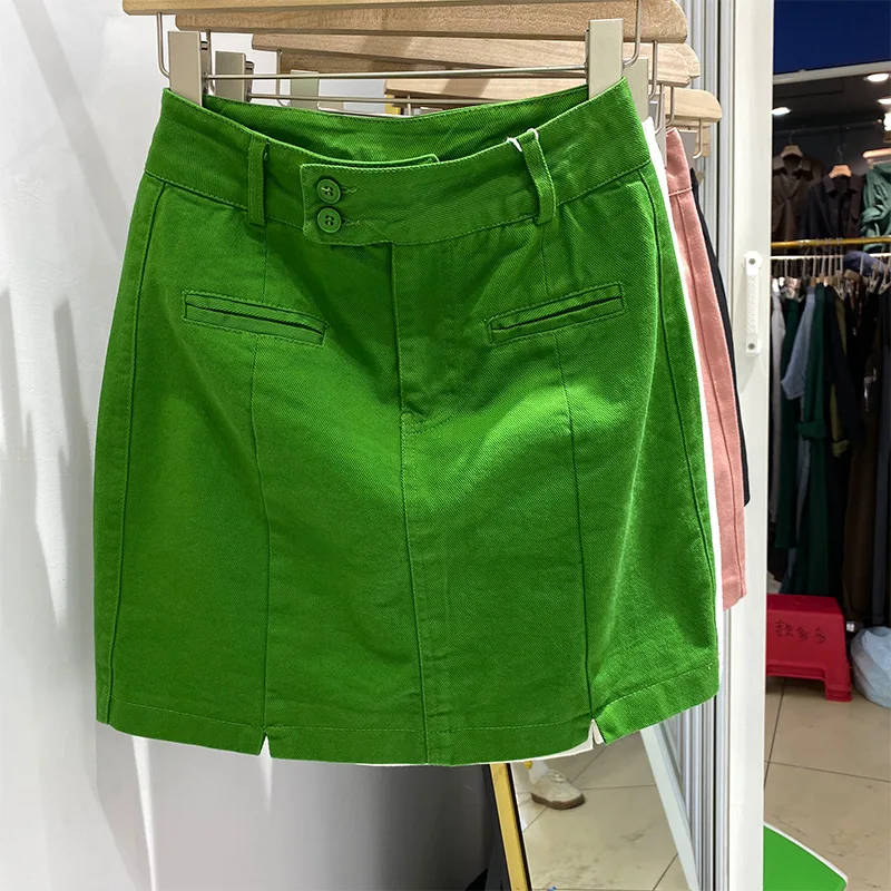 2022 summer Korean double button skirt one step hip high waist denim short skirt women  harajuku skirt  korean fashion clothing