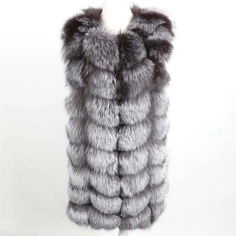 Winter Natural Real Fox Fur Vest Coat Genuine Fur Waistcoat Female Sleeveless Vest Long 88cm Plus Size 7XL Coats Gilet Jacket