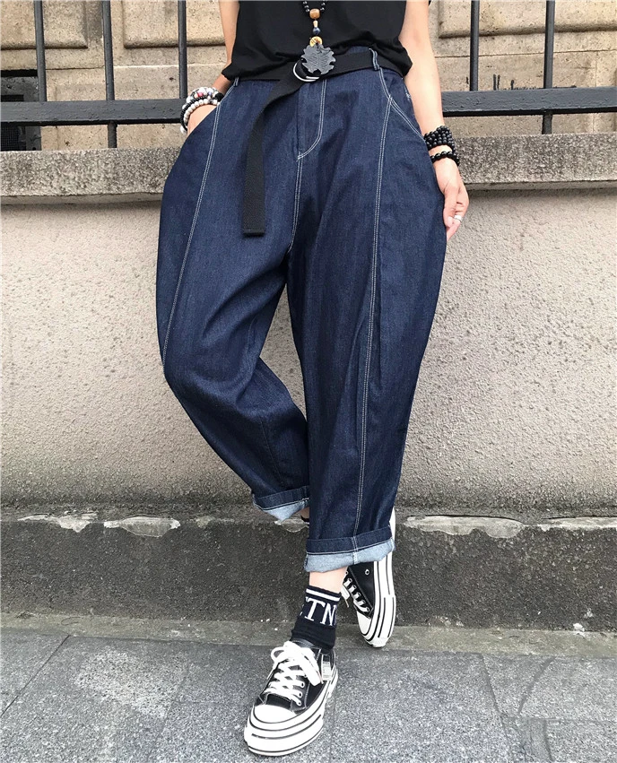 

SuperAen 2022 New Plus Size Jeans Fashion Retro Casual All Match Loose Harem Pants Women