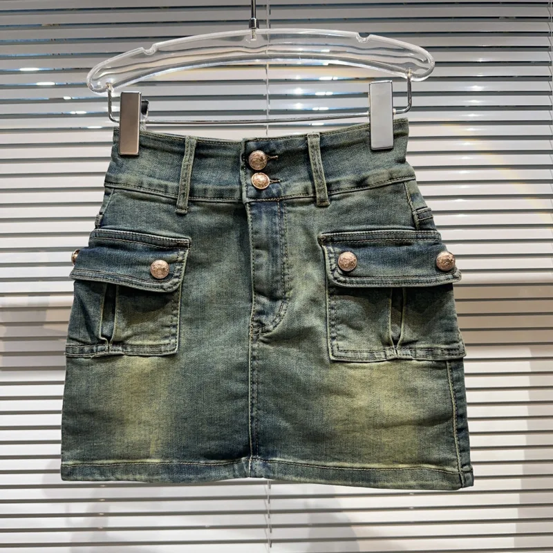 

Юбка BORVEMAYS джинсовая в стиле пэчворк, с металлической пуговицей, уличная темпераментная модная трендовая Женская юбка с высокой талией, новинка 2023, WZ2768