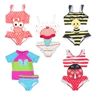 Купальники для девочек, детский слитный купальник для малышей, 2 шт., верх + низ, плавательная шапка, детская пляжная одежда, милая мультяшная принцесса с животными