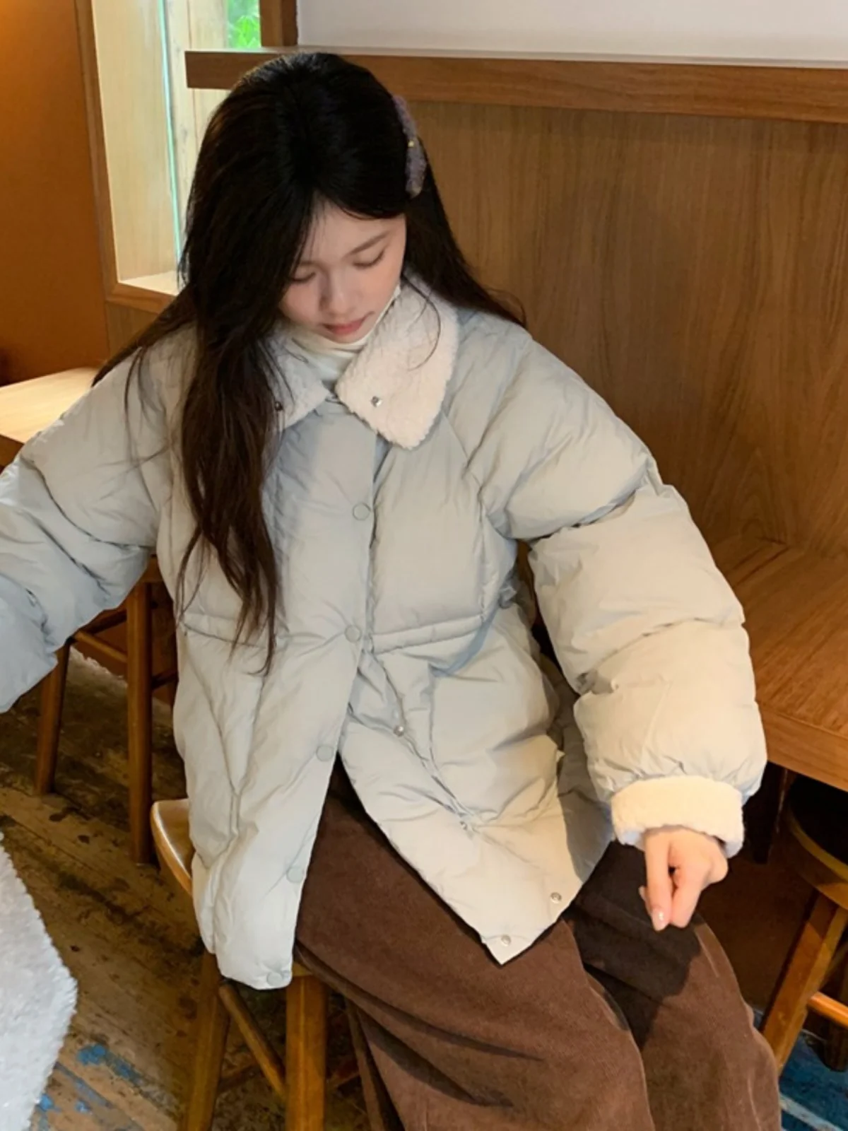 Miss Zuo Is Here ~ Японская мода с меховым воротником ягненка маленькая куртка на