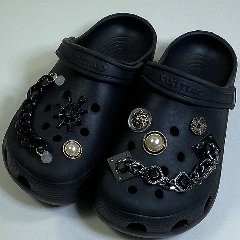 6PCS/lot Shoe Charms Decoration Buckle Pins Gem chain fireflie Chinese retro decoration JIBZ DIY Combiation for croc Friend Gift