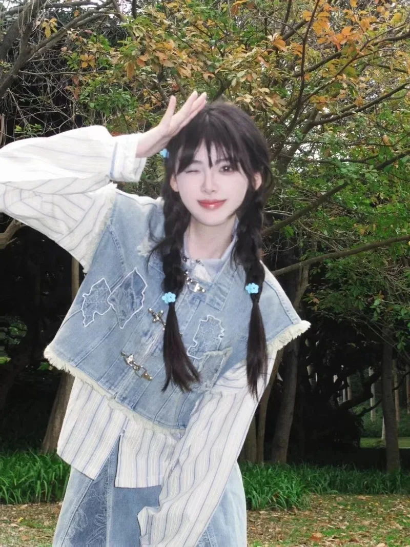 Miiiix Новый китайский стиль Instagram джинсовый Улучшенный жилет ханьфу Топ Женская