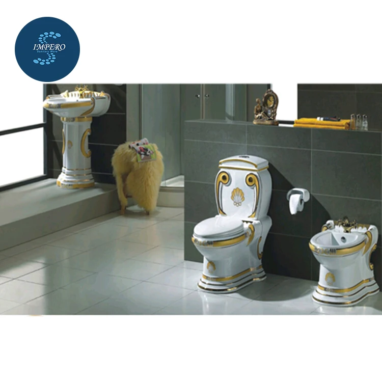 

Ceramic gold toilet products Relief mosaic gold bathroom design two-piece toilet for the high definition