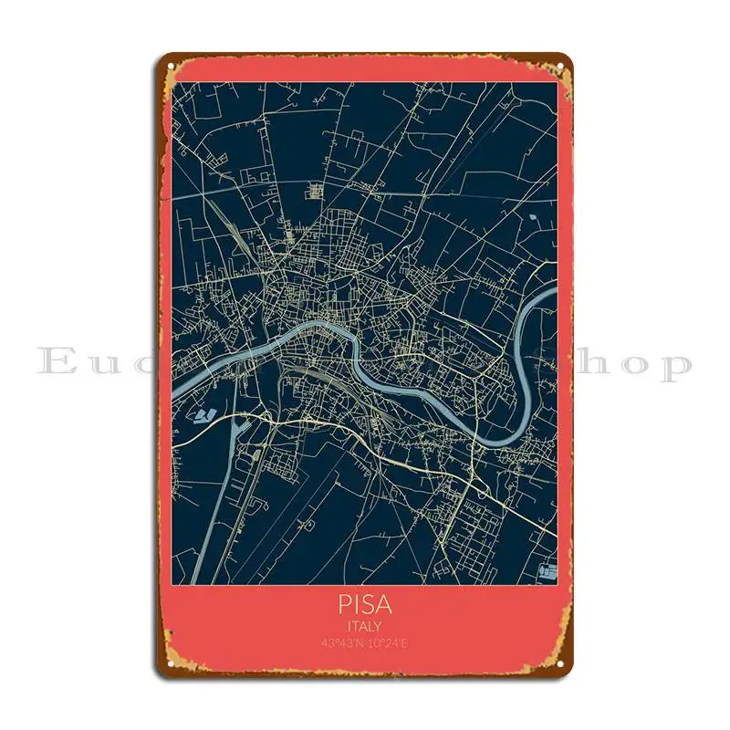 

Pisa Map Red Blue Metal Plaque Poster Retro Cinema Kitchen Personalized Wall Cave Tin Sign Poster