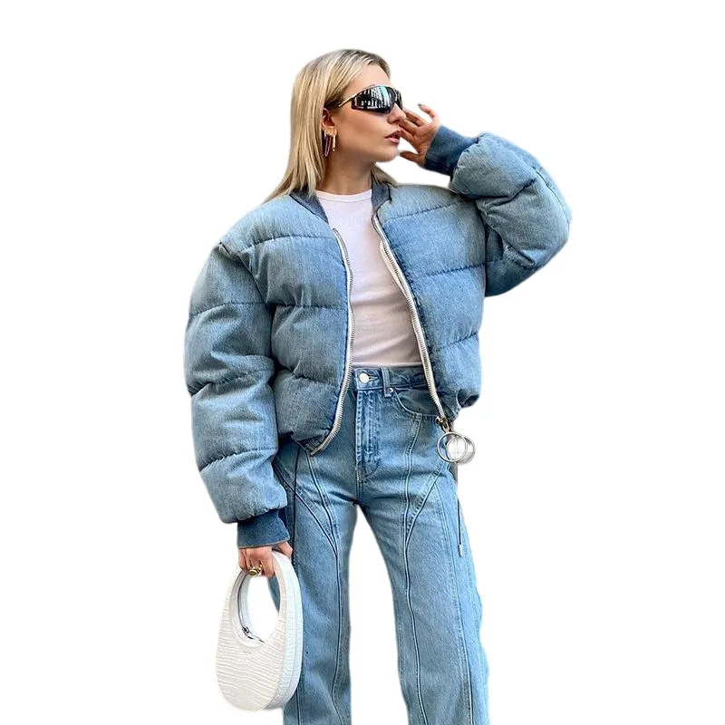 Short Sections of Cotton Clothing Female 2022 Autumn and Winter New Pull Round Collar Warm Collision Color Splicing Jacket