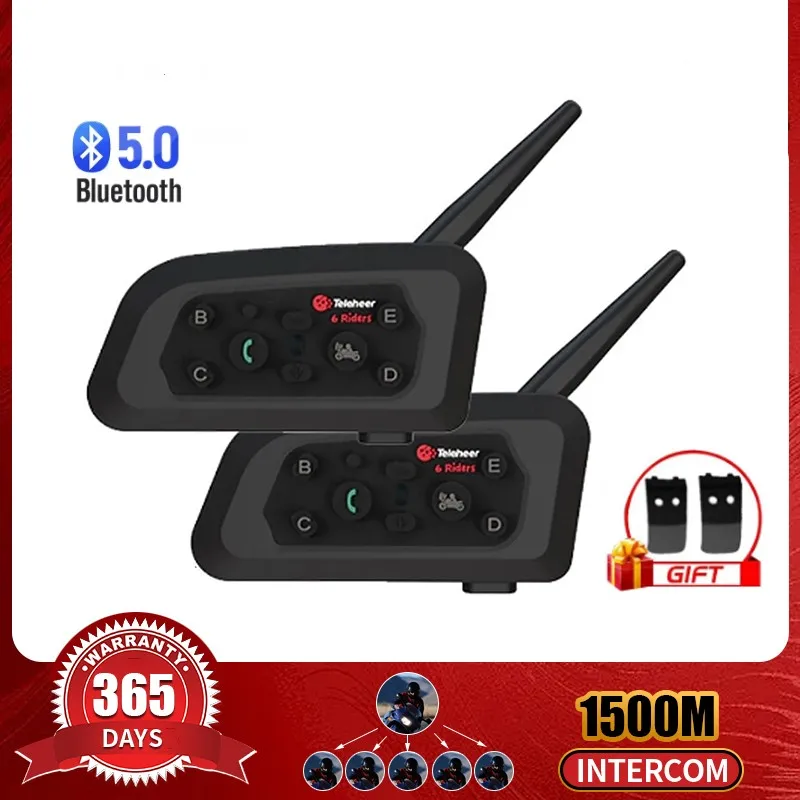 

Teleheer V6 Plus Motorcycle Helmet Headset Bluetooth 1500M Full Duplex Interphone Communicator For 6 Riders GPS Waterproof V6