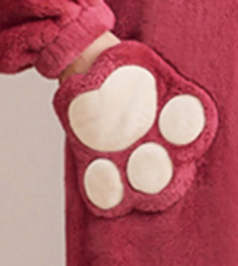 Women's Winter Thin Nightgown Length To Lower Leg Polyester Warm Comfortable Strawberry Bear Leisure Wear With Two Big Pockets