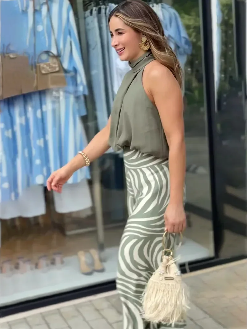 Модная майка без рукавов с зебровым принтом широкие брюки для женщин комплект из