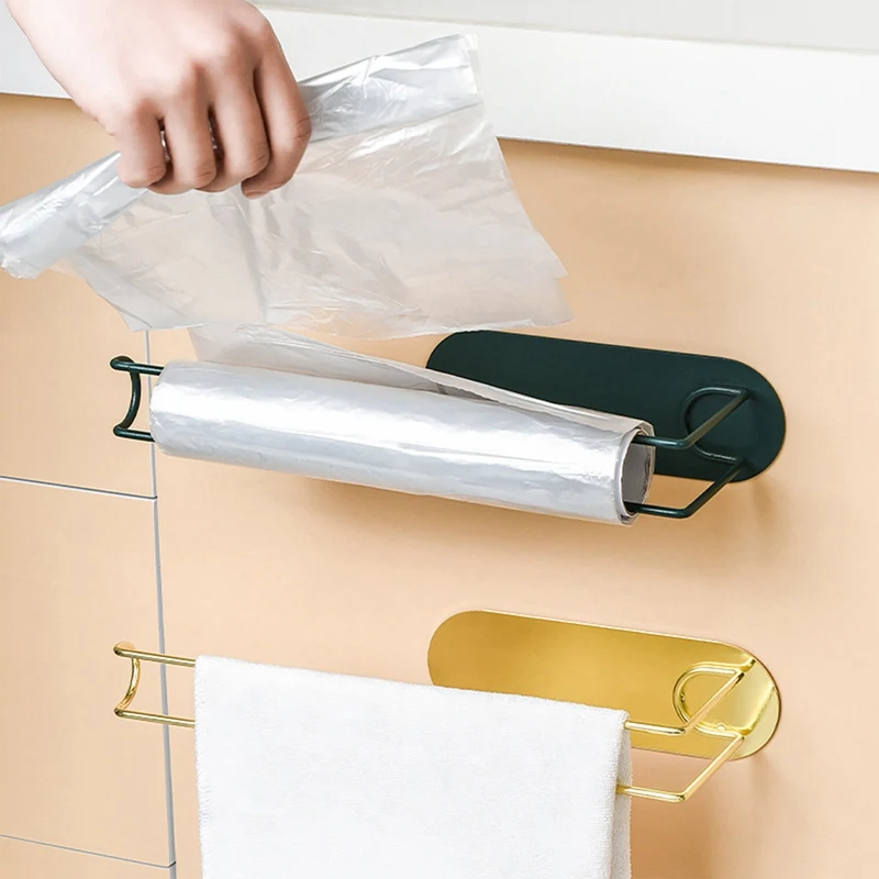 

Punching Free Kitchen Paper Towel Rack Cabinet Roll Paper Kitchen Paper Hanger Fresh-Keeping Film Lazy Rag Storage Rack