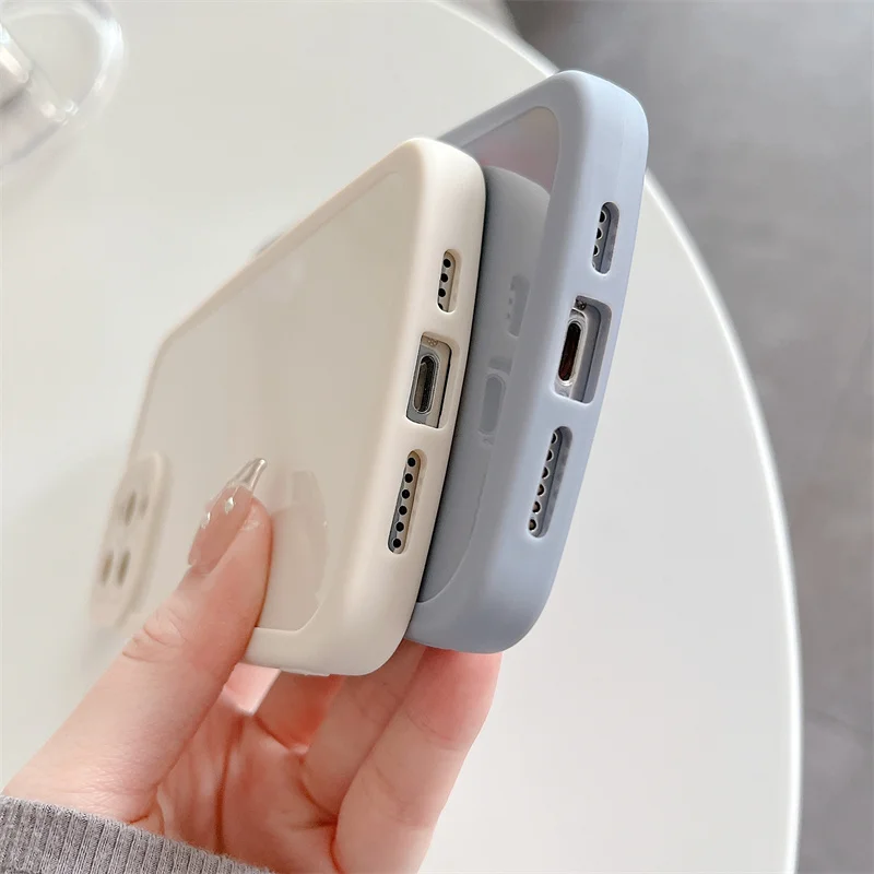 Solid Color Gloss Soft Silicone Phone Case For iPhone 13 12 11 Pro Max X XR XS 7 8Plus Little Flower Camera Protection Cover |