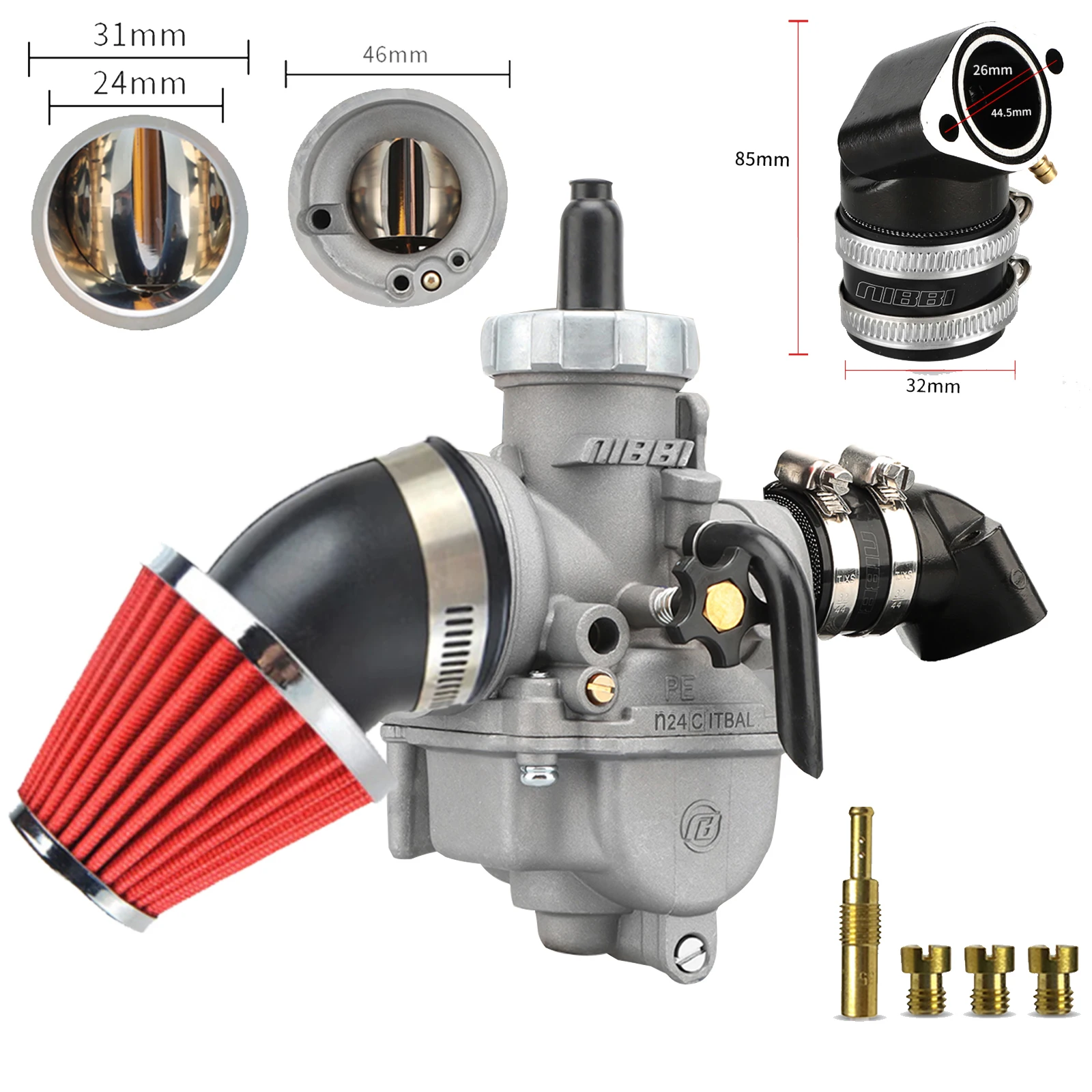 

NIBBI PE24/26 мм комплект карбюратора мотоцикла 125CC-200CC GY6 впускной коллектор двигателя 48 мм воздушный фильтр подходит для Honda Yamaha скутер ATV