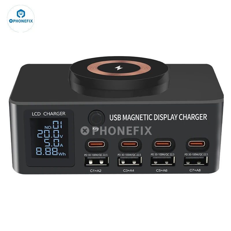 

iCharge 140 Вт USB 8-портовое зарядное устройство, быстрая зарядка, умный цифровой дисплей, многопортовый пористый для iphone, xiaomi, мобильного телефона, планшета Huawei