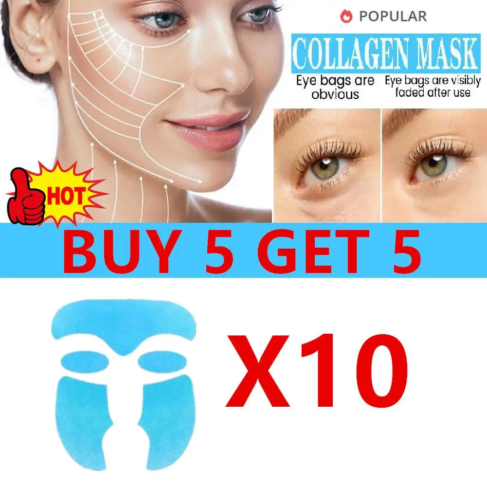 10 коллагеновых масок в комплекте Антивозрастная бумажная растворимая маска для