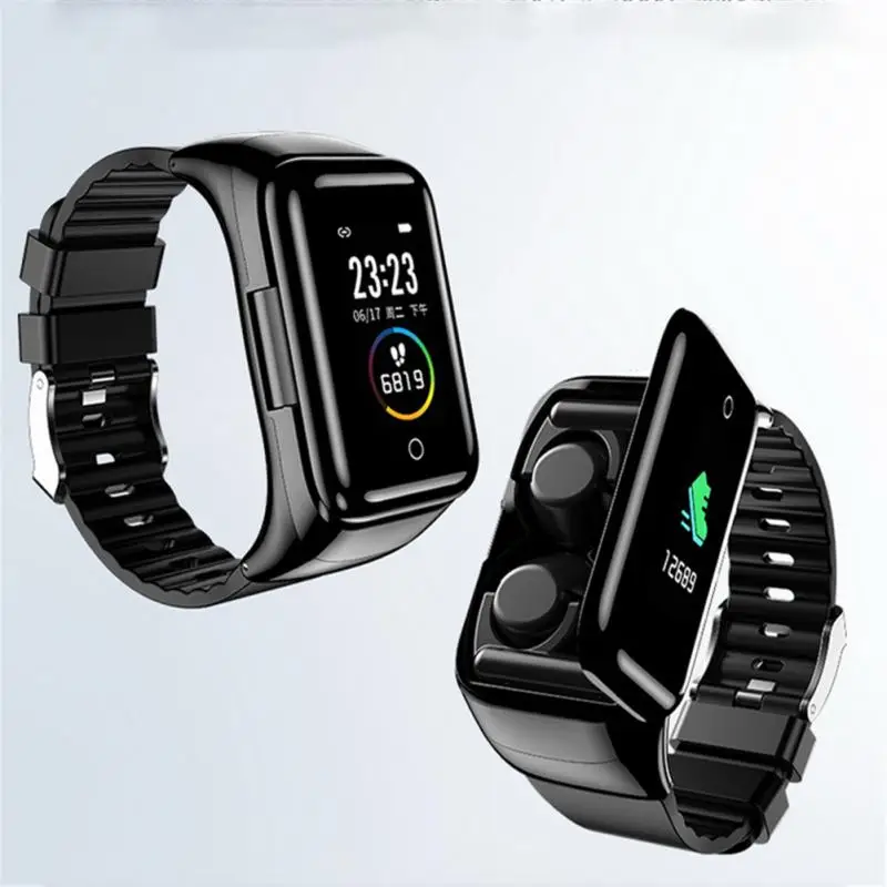 

Sports Bracelet Exercise Tracking Health Monitoring Headset Smart Watch Remote Control Selfie Zinc Alloy Smart Wristband 2 In 1