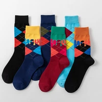 6 pairs new autumn and winter diamond happy fashion men socks high quality combed cotton funny socks dropshipping
