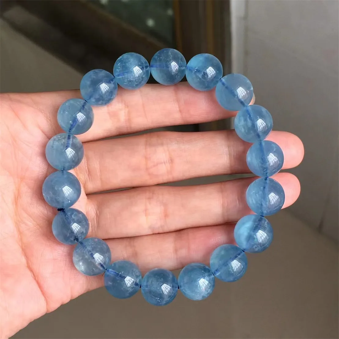 

11mm Natural Blue Aquamarine Bracelet For Women Men Wealth Healing Gift Crystal Stone Gemstone Round Beads Strands Jewelry AAAAA