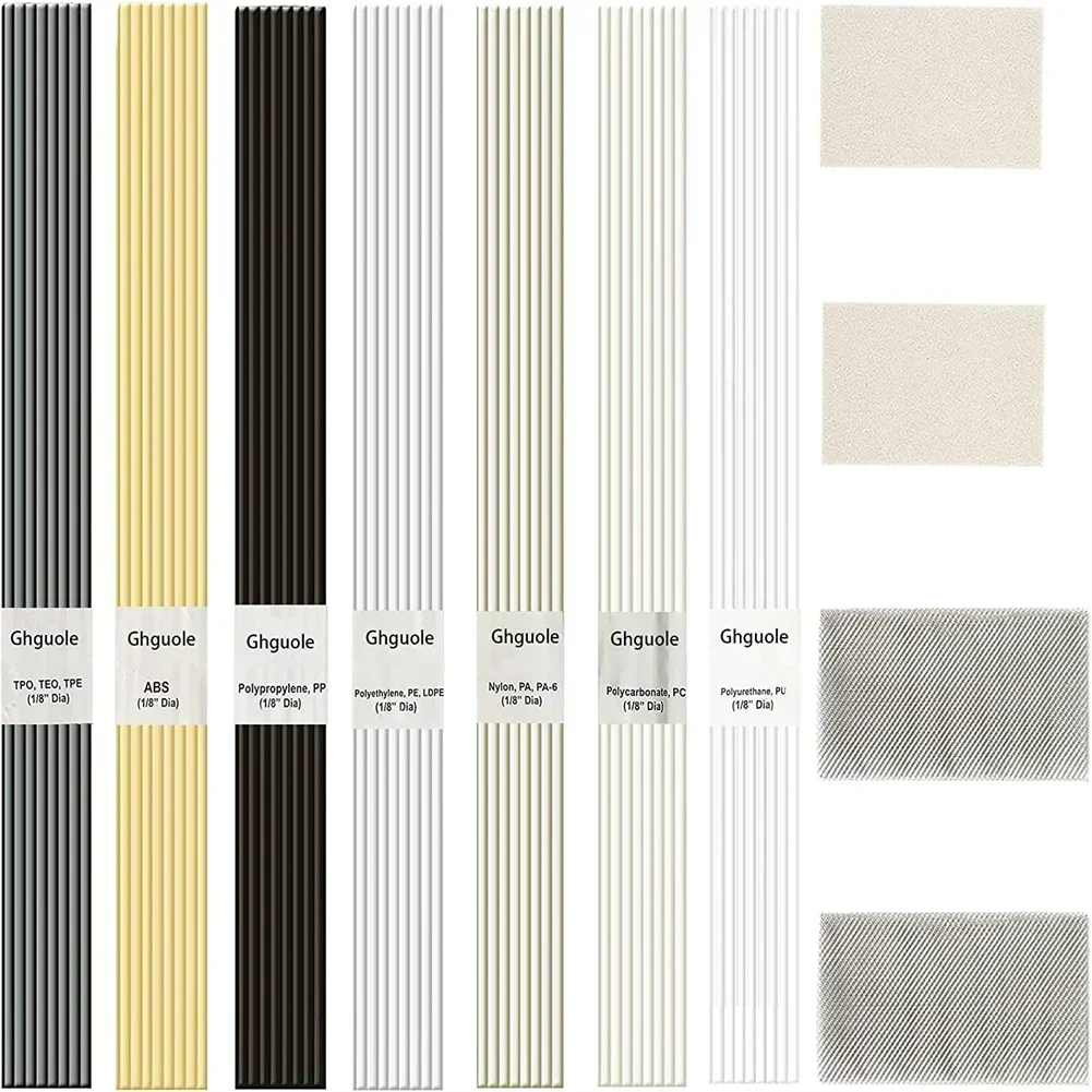 

60 шт./компл., 13 дюймов, 7 типов, набор пластиковых сварочных стержней с сеткой из нержавеющей стали и наждачной бумагой PA/PP/ABS/TPO/PC/PU/PE, инструмент для пайки стержней