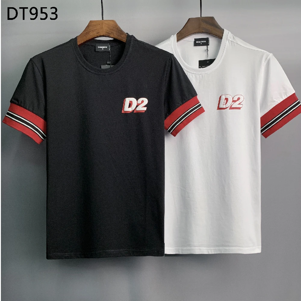 

2023 New DSQUARED2 Women/Men Letter Print Striped Cuffs Stylish Cotton Summer Top T Shirts Harajuku Shirt DT953#
