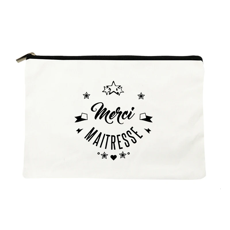 Makeup Bag Women Cosmetic Case French Print Make Up Pouch Pencil Bag Travel Toiletries Organizer Female Storage Gift for Teacher