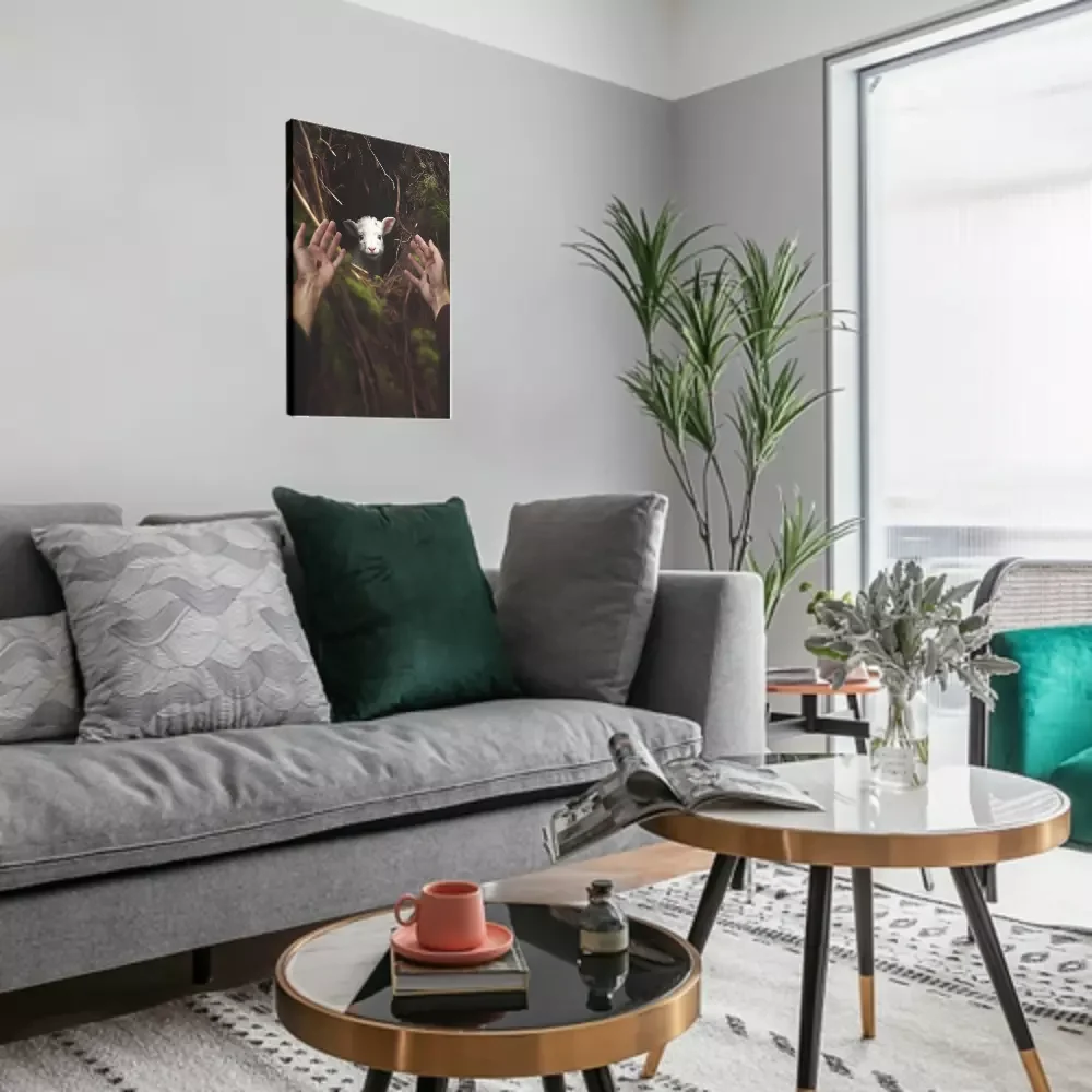 Иисус понижается чтобы спасить фото ягненка Шелковый плакат с художественной