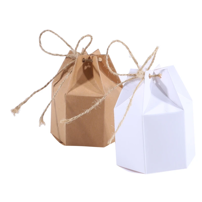

50pcs Paper Package Cardboard Box Lantern Hexagon Candy Box Favor And Gift Wedding Christmas Valentines Party Supplies