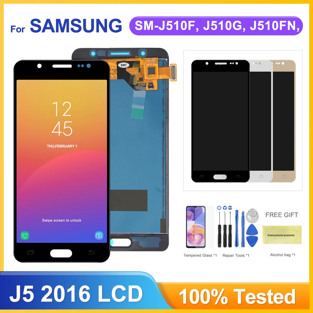 

Экран дисплея AAA + для Samsung Galaxy J5 2016 J510, ЖК-дисплей, сенсорный экран, дигитайзер, Замена для Samsung J510 J510F J510FN