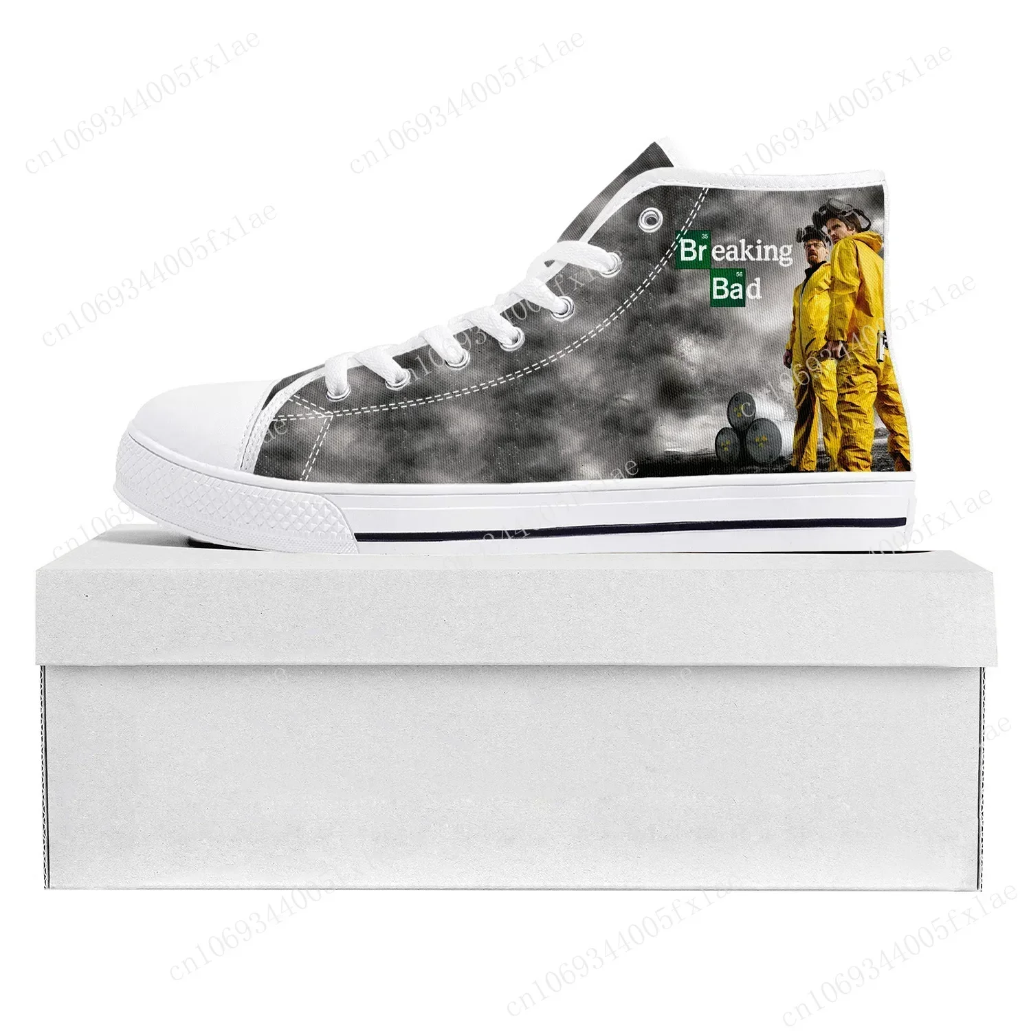 Фото Кроссовки Breaking Bad Heisenberg High Top высокого качества для мужчин, женщин и подростков, повседневные парные кеды из канваса, белые, с возможностью индивидуального дизайна №2