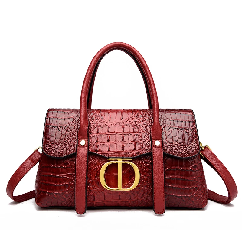 Crocodile Pattern Leather Women's Handbags Fashion Shoulder Crossbody Bag Portable Versatile 2023 New Mom Boston Pillow Bags