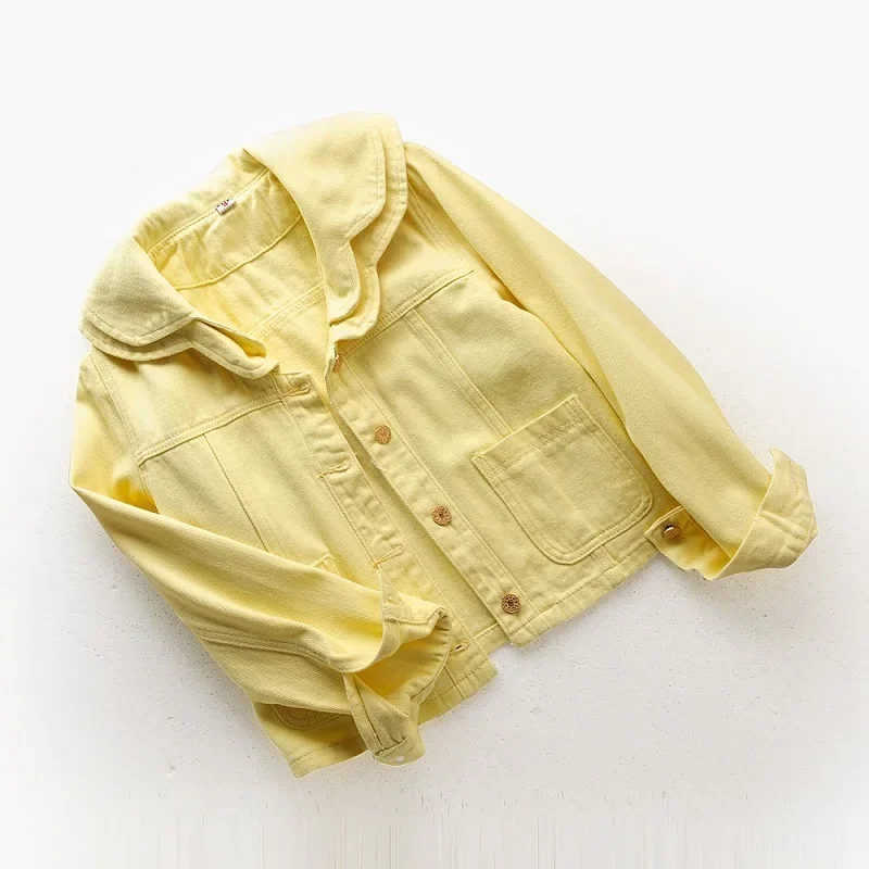 Модная желтая джинсовая куртка с большим карманом женская свободная короткая