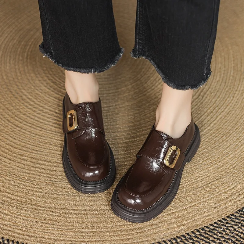 Женские туфли на платформе с круглым носком 35-43 черные/коричневые