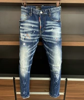 new mens dsquared2 buttons jeans ripped for male skinny pants mens denim trousers top quality slim jeans a371